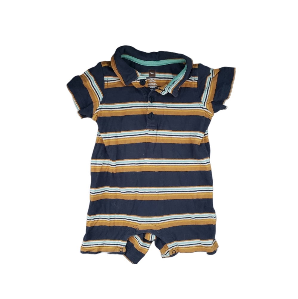 Tea Collection 6-9m Striped Short Sleeve Polo One Piece Romper